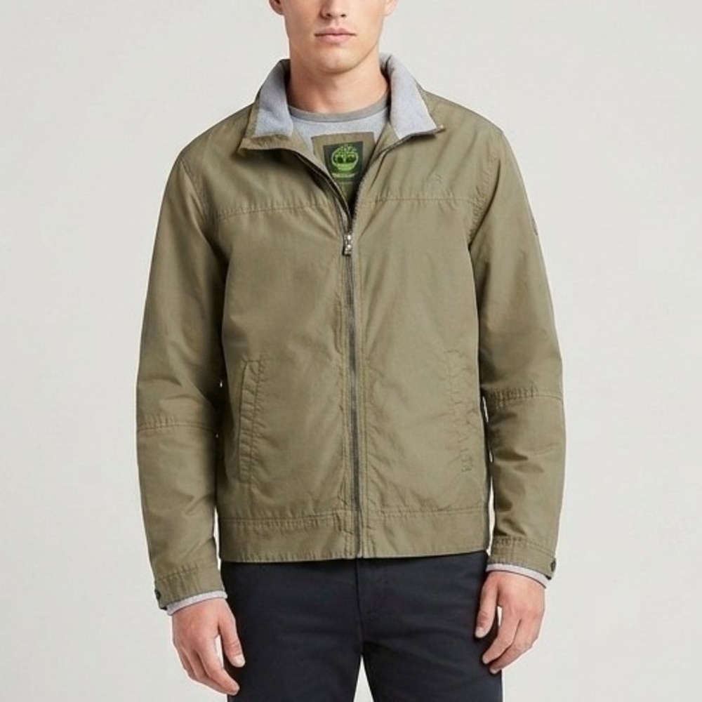 Timberland Mens Olive Green Full Zip Windbreaker Jacket Lined Size Medium